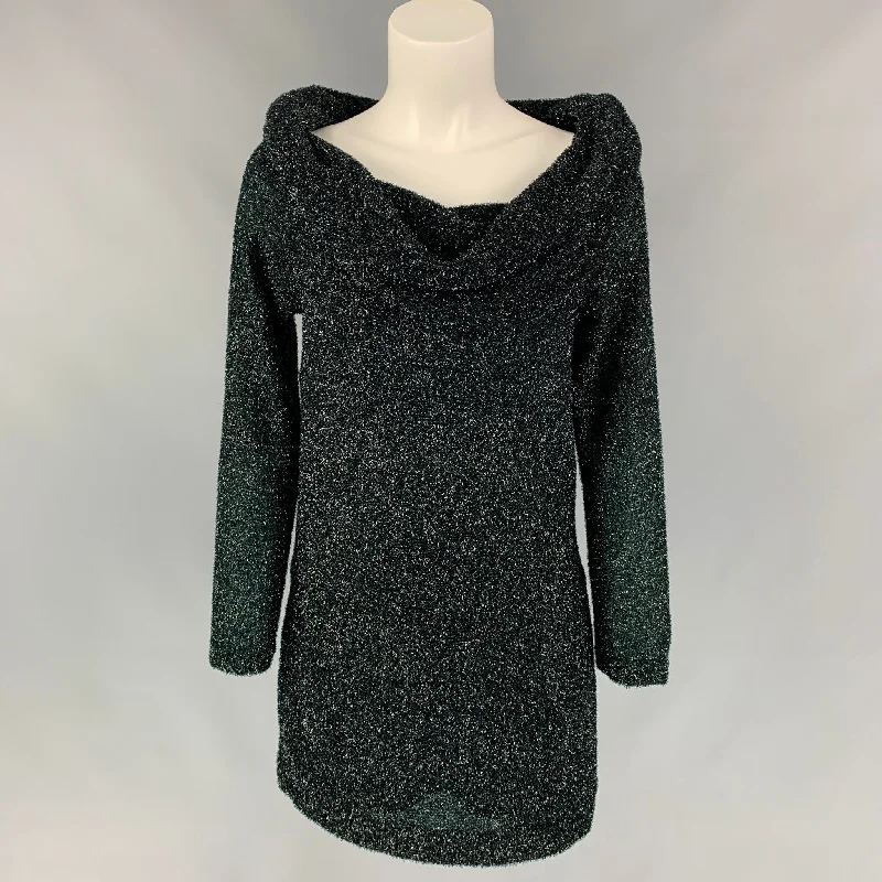 PIANOFORTE by MAX MARA Size M Black Metallic Polyamide Blend Cowl Collar Sweater Lightweight Heavyweight Midweight