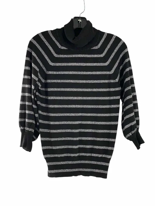 Express Design Studio Size S Black Silver Stripe Sweater Zippered Buttoned Snapped