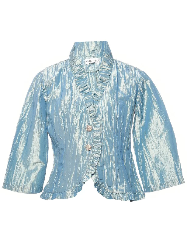 Smocked Evening Jacket - L Welt Pockets Slit Pockets Flap Pockets