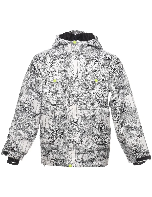 Patterned DG Black & White Mountaineering Jacket - L Welt Pockets Slit Pockets Flap Pockets