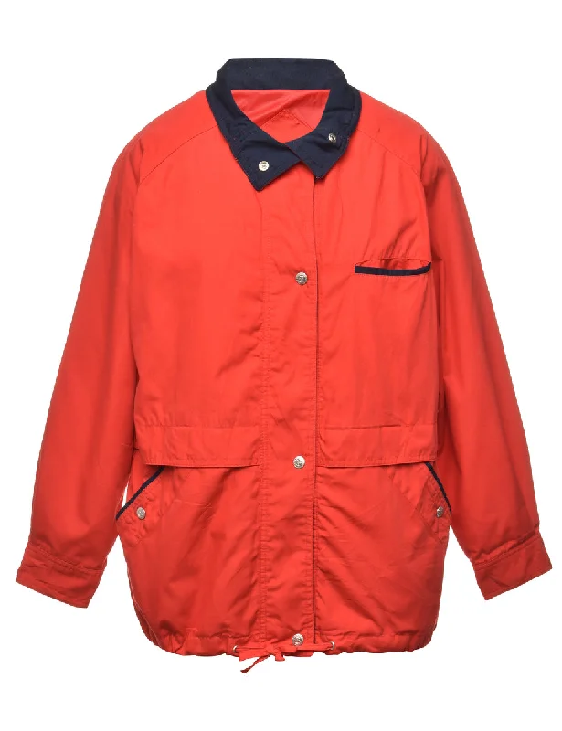 Red Contrasting Collar Jacket - S Zip Front Button Front Snap Front