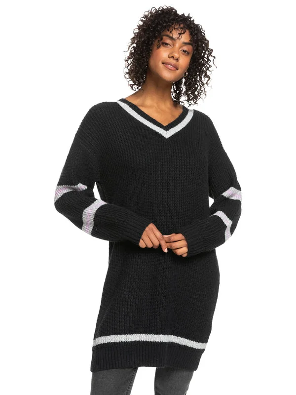 Roxy Rose Mood V Neck Sweater Dress Fitted Loose Oversized