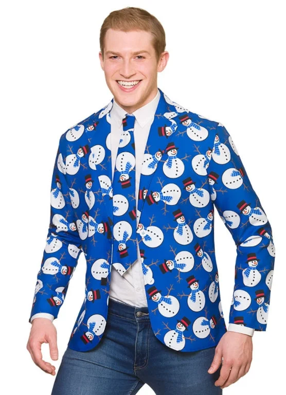 Fun Snowman Christmas Themed Jacket & Tie Outfit Toggled Jacket Drawstring Jacket Belted Jacket