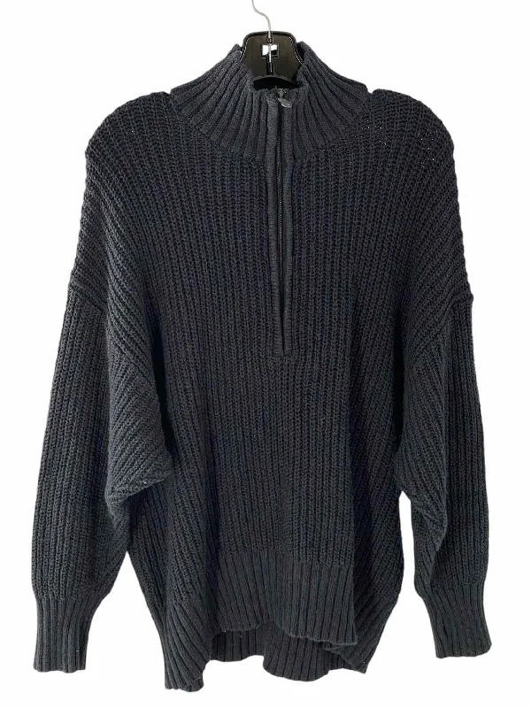 Aerie Size M Black Sweater Solid Color Striped Floral Print