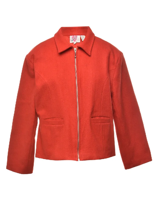 Red Cosy Jacket - L Welt Pockets Slit Pockets Flap Pockets