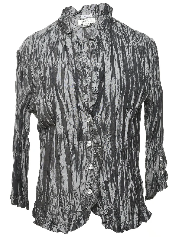 Silver Metallic Ruched Evening Jacket - M Belted Jacket Elasticated Jacket Padded Jacket