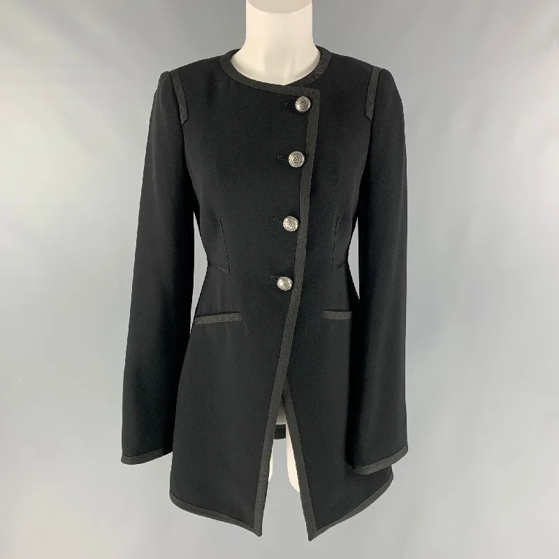 CINQ a' SEPT Size 4 Black Triacetate Blend Solid Asymmetrical Jacket Hooded Jacket Caped Jacket Shawl Collar Jacket