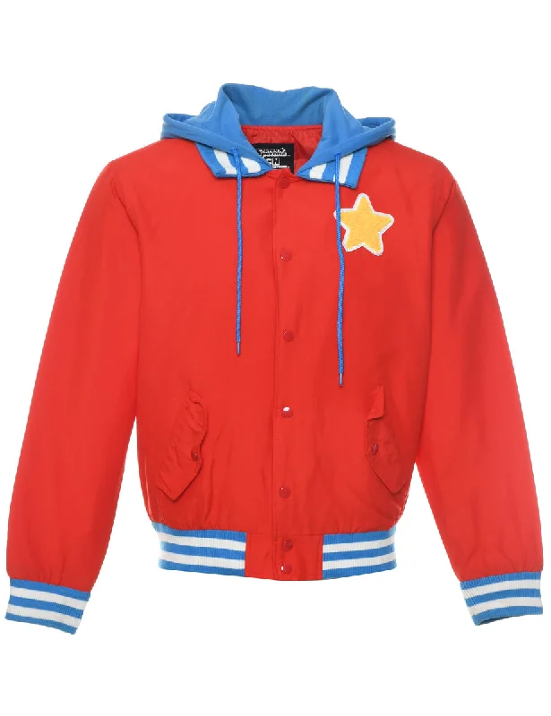 Red Hooded Jacket - S Faux Fur Jacket Real Fur Jacket Shearling Jacket