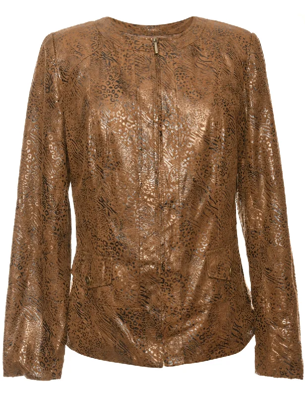 Printed Brown Jacket - L Rayon Fabric Velvet Fabric Corduroy Fabric