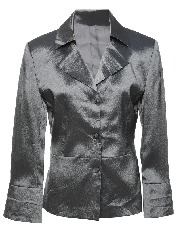 Silver Metallic Evening Jacket - M Snapped Jacket Toggled Jacket Drawstring Jacket