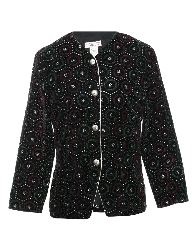 Sparkly Effect Patterned Velvet Evening Jacket - M Mesh Jacket Canvas Jacket Denim Jacket