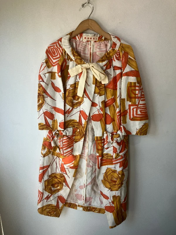 Vintage Marni Orange Print Linen Jacket V-Neck Jacket Boat Neck Jacket Square Neck Jacket