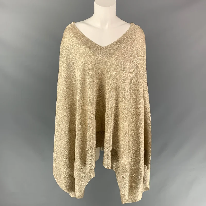 MISSONI Size 6 Gold Metallic Viscose Blend Poncho Sweater Fitted Slim Tailored