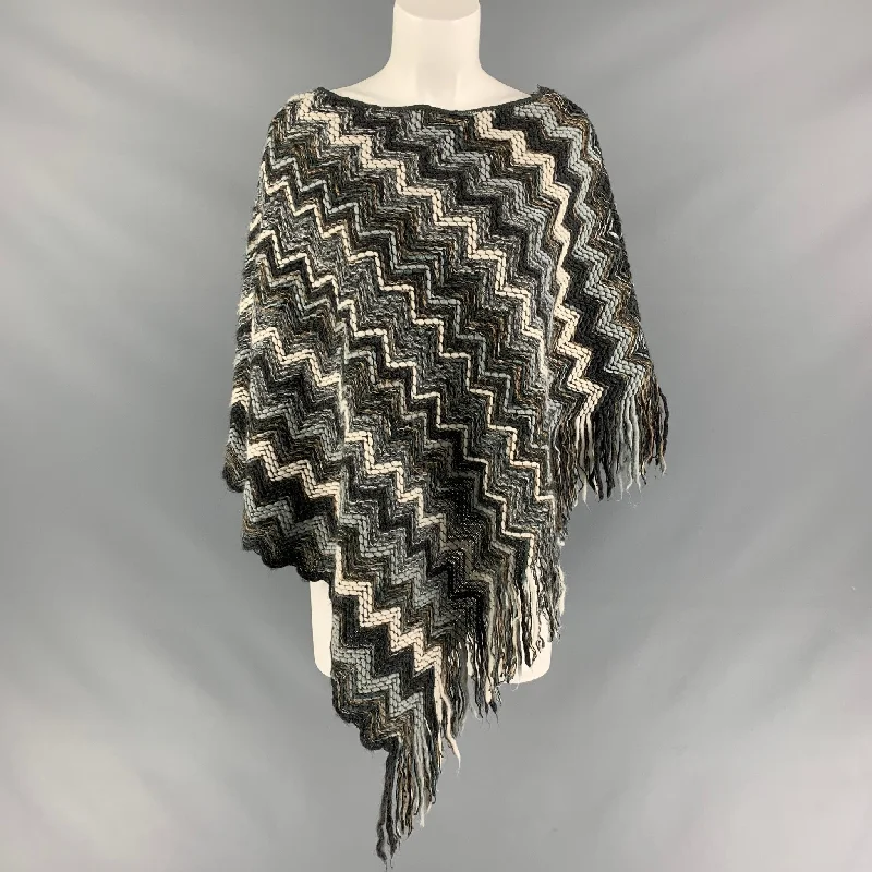 MISSONI One Size Grey Blue & White Wool Blend Zig Zag Sweater Elasticated Padded Insulated