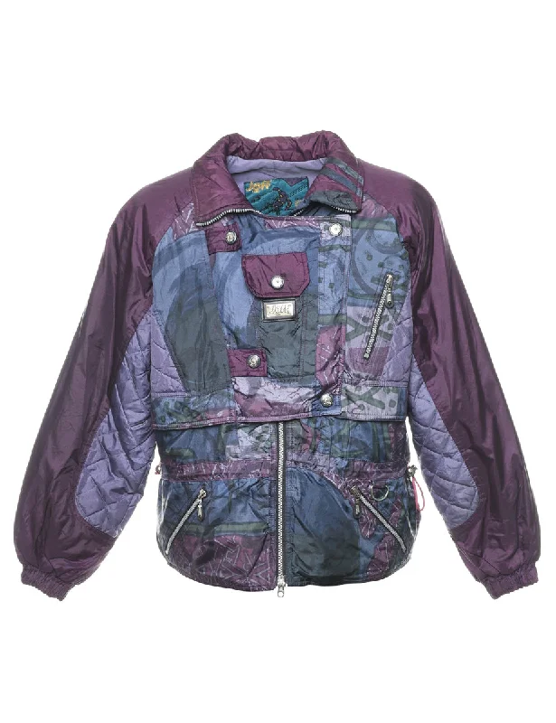 Patterned 1980s Purple & Lilac Ski Jacket - L Print Jacket Jacquard Jacket Embroidered Jacket