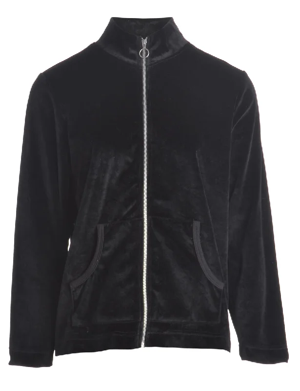 Reworked High Neck Velour Track Jacket - L Anorak Shell Jacket Lightweight Jacket