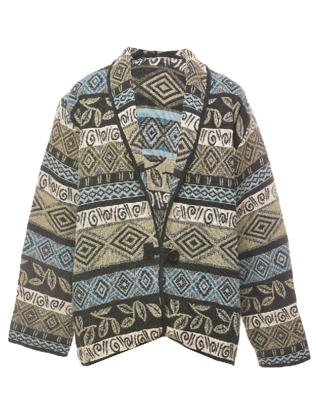Patterned Light Green & Light Blue Tapestry Jacket - L Cotton Fabric Linen Fabric Terry Fabric
