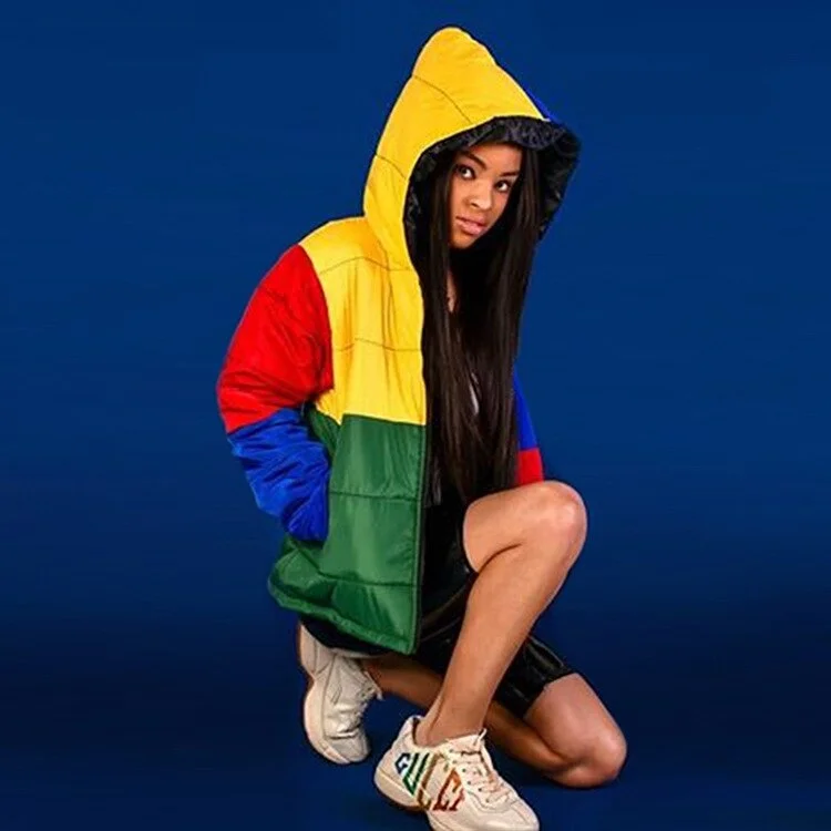 winter new casual hip hop style down jacket long sleeve hooded collar down jacket stitching color zipper down jacket Snapped Jacket Toggled Jacket Drawstring Jacket
