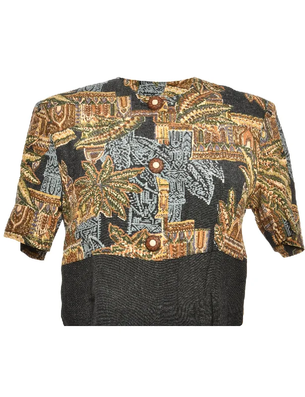 Palm Print Brown & Green Cropped Jacket - M Embroidered Jacket Appliqued Jacket Beaded Jacket