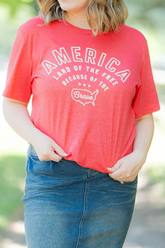 America The Brave Graphic Tee - Heather Red