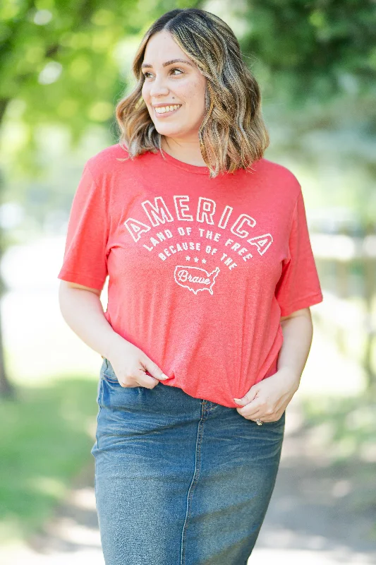 America The Brave Graphic Tee - Heather Red