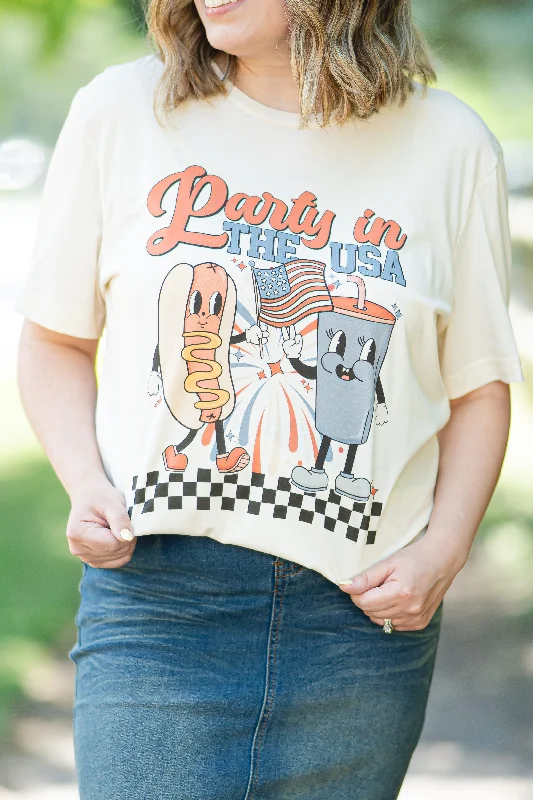 Party In The USA Hotdog & Soda Graphic Tee in Natural