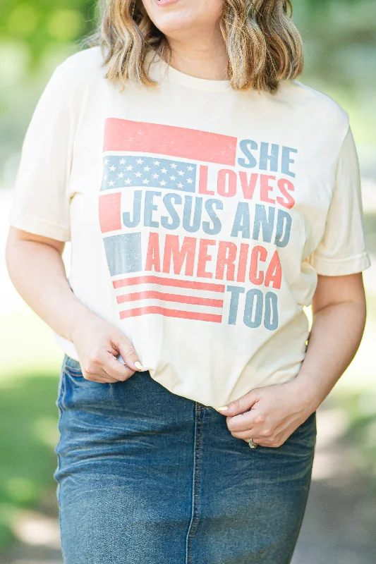 She Loves Jesus and America Too Vintage Graphic Tee