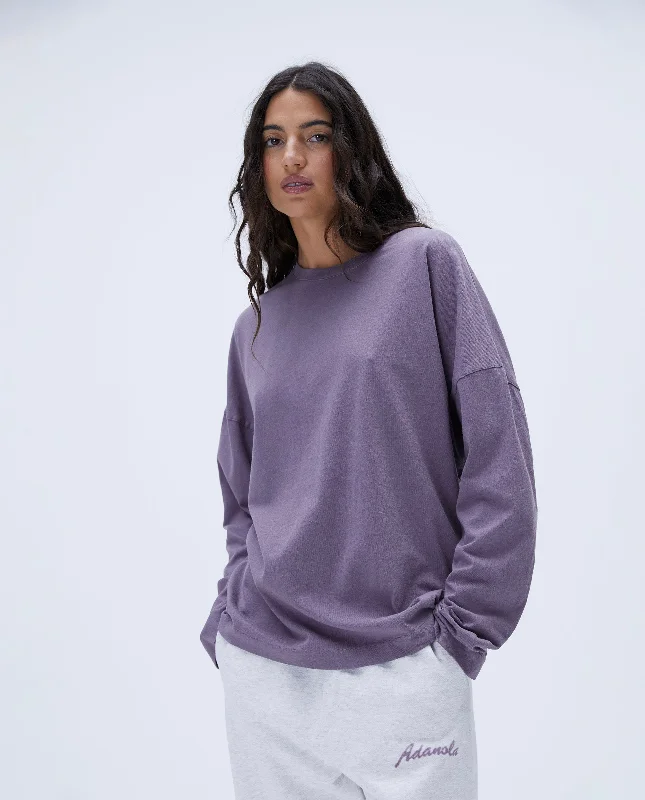 Washed Long Sleeve Oversized T-shirt - Dusk Purple