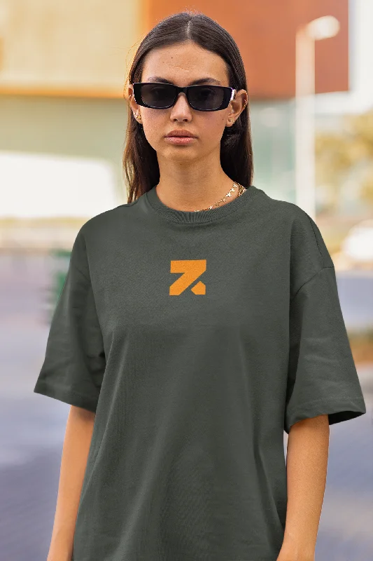 Zymrat Icon Front Print Oversized Ribbed Neckline Olive Tshirt