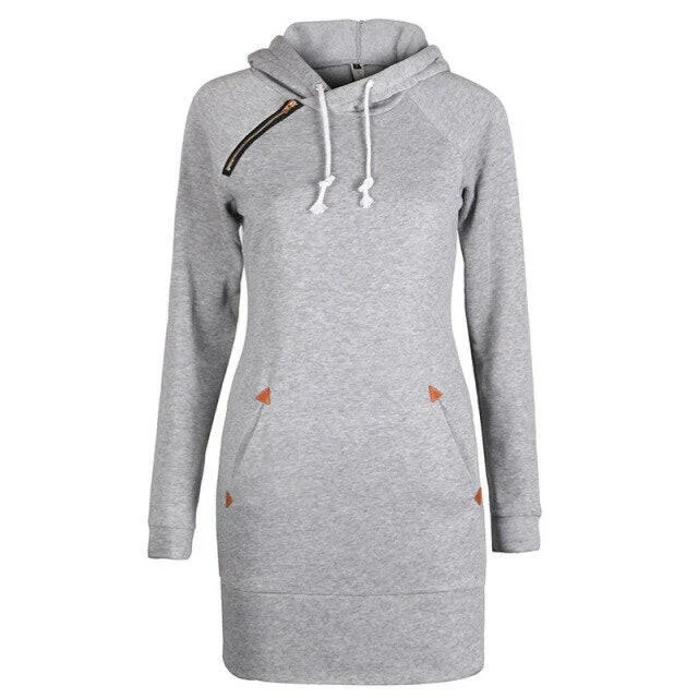 Awaytr Autumn Womens Casual Sweatshirt Dress Ladies Long Sleeve Hoodie Hooded Sweater Pullover Jumper Dress Vestidos femininos