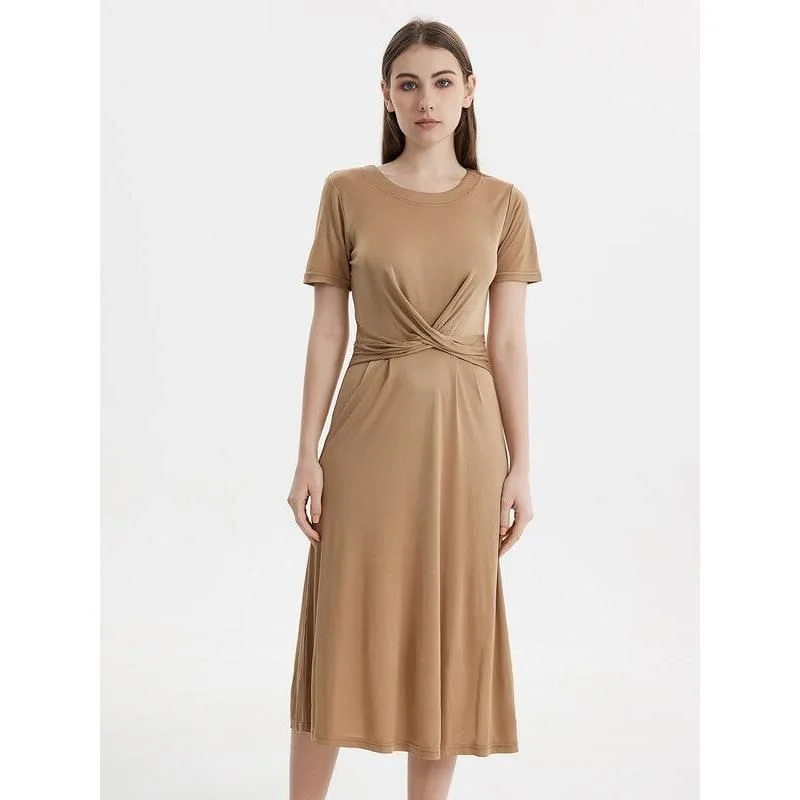 Elegant Silk Blend Mid-Calf Dress