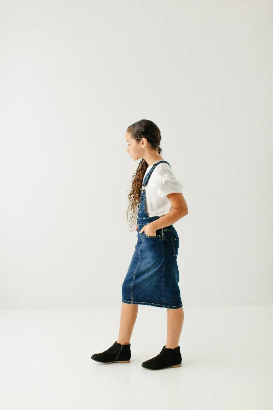 'Emerson' Girl Denim Skirt Overalls in Dark Wash