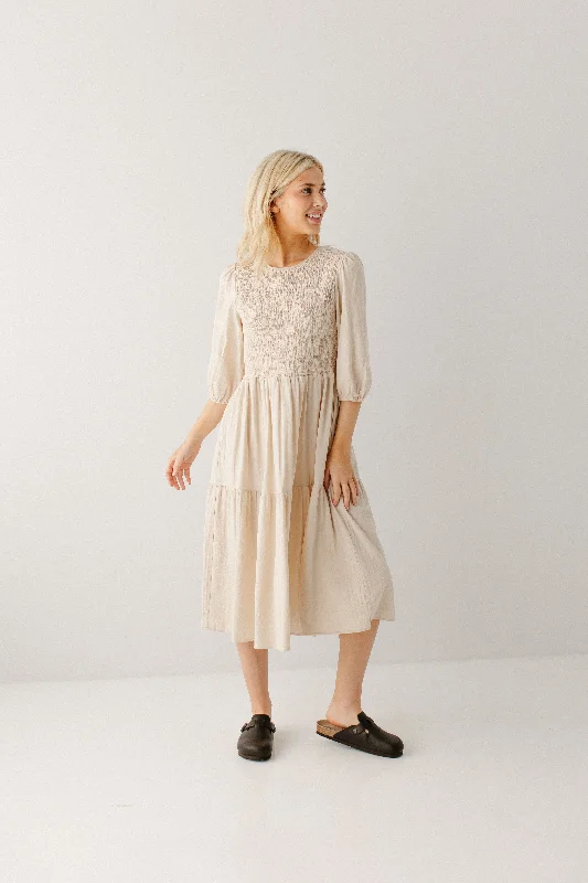 'Felicity' Smocked Bodice Cotton Midi Dress