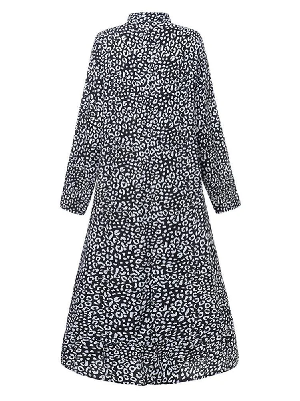 Leopard Printed Long Sleeve Casual Dress For Women