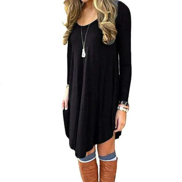 Women's Long Sleeve Casual Loose T-Shirt Dress