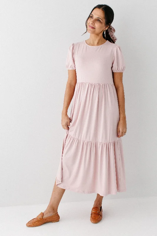 'Rosella' Puff Sleeve Tiered Jersey Knit Dress