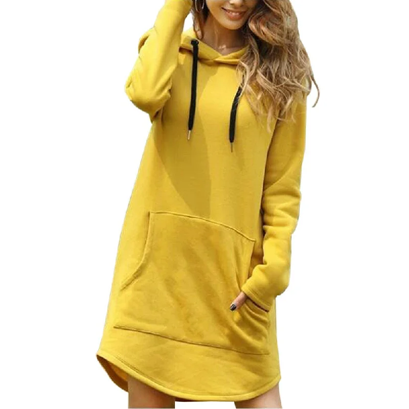 Vintage Women Spring Dress Hooded Long Sleeve Loose Casual 3XL Plus Size Dress Retro Ladies Pocket Tube Midi Dresses