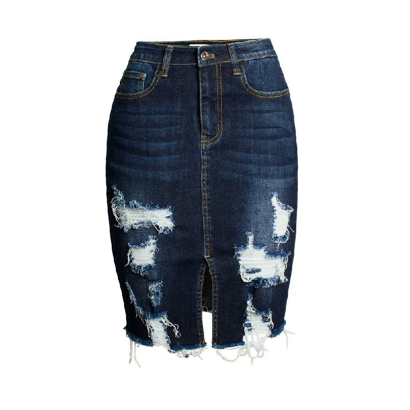 Women's Fit Pack Hip Denim Skirt Sexy Worn Hole