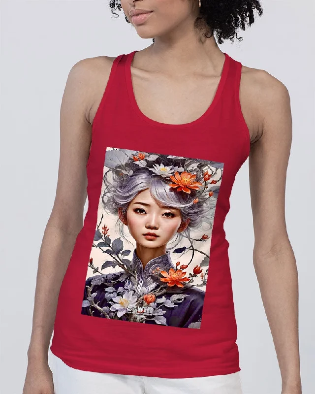 Beautiful Asian woman grey hair blossom Unisex Jersey Tank | Bella + Canvas