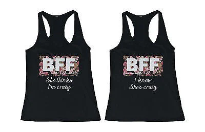 Cute Best Friend Tank Tops - Crazy BFF Floral Print Matching Tanks