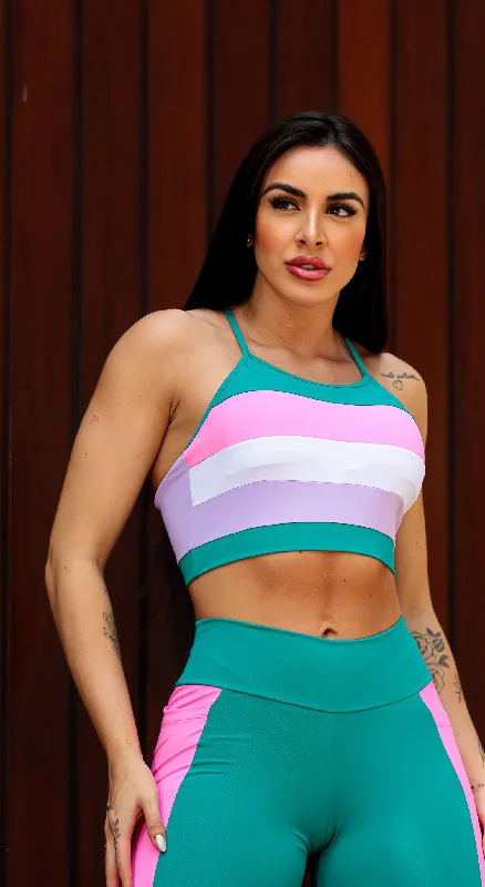 Fantastic Sports Bra -  Green & Pink