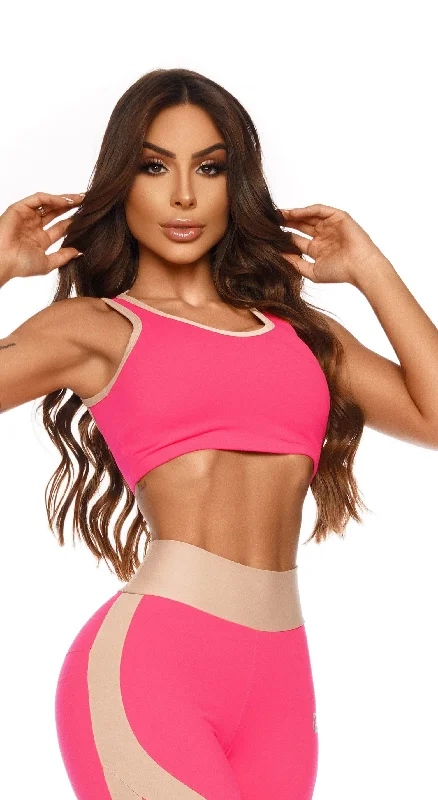 Follow Us Sports Bra - Neon Pink