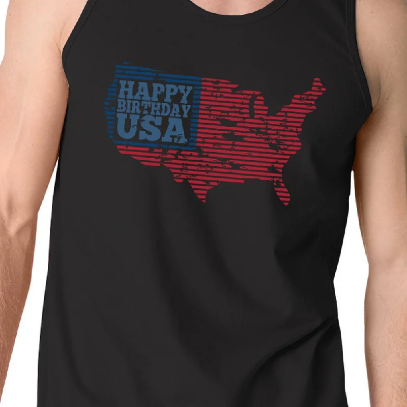 Happy Birthday USA Mens Black Sleeveless Tshirt Funny 4 Of July Tee