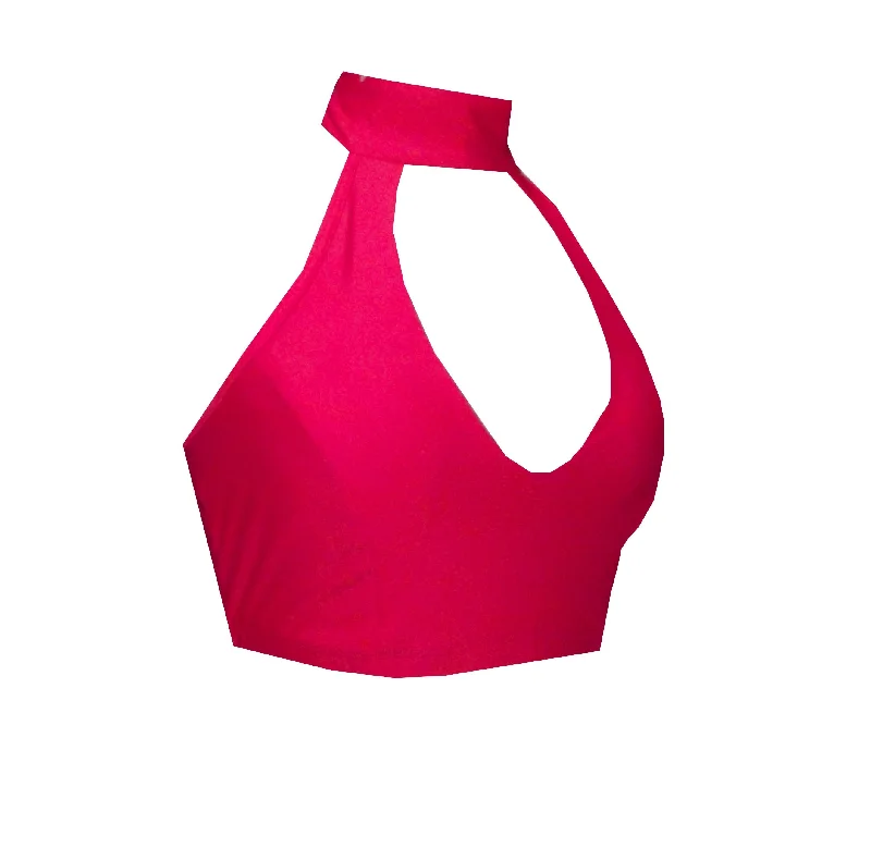 High Neck Halter Sports Crop Top in Red BK139R