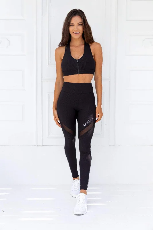 Knockout Black Ribbed Sports Bra