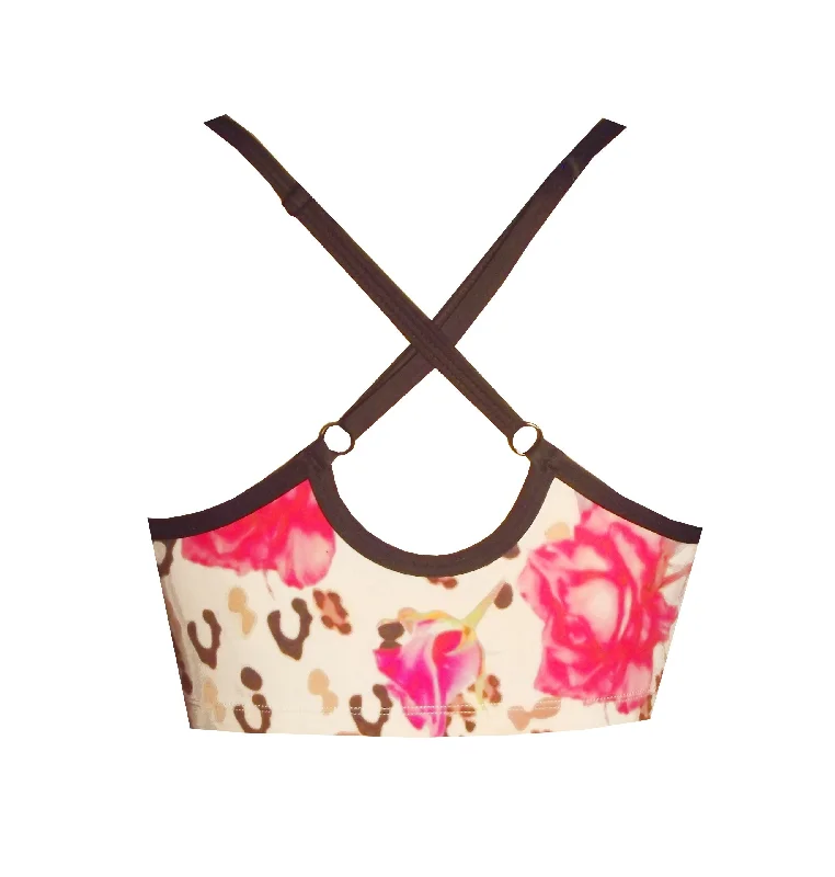 Leopard Rose Print Sports Keyhole Crop Top CT2P855