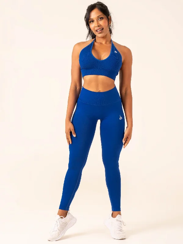 Lift Rib Seamless Halter Sports Bra - Cobalt Blue