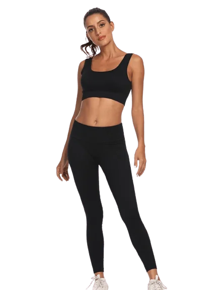 BLACK SEAMLESS SPORTS SET - 2 PIECE BRA & LEGGINGS