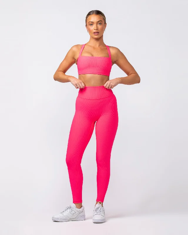 Twist Rib Bra - Neon Pink