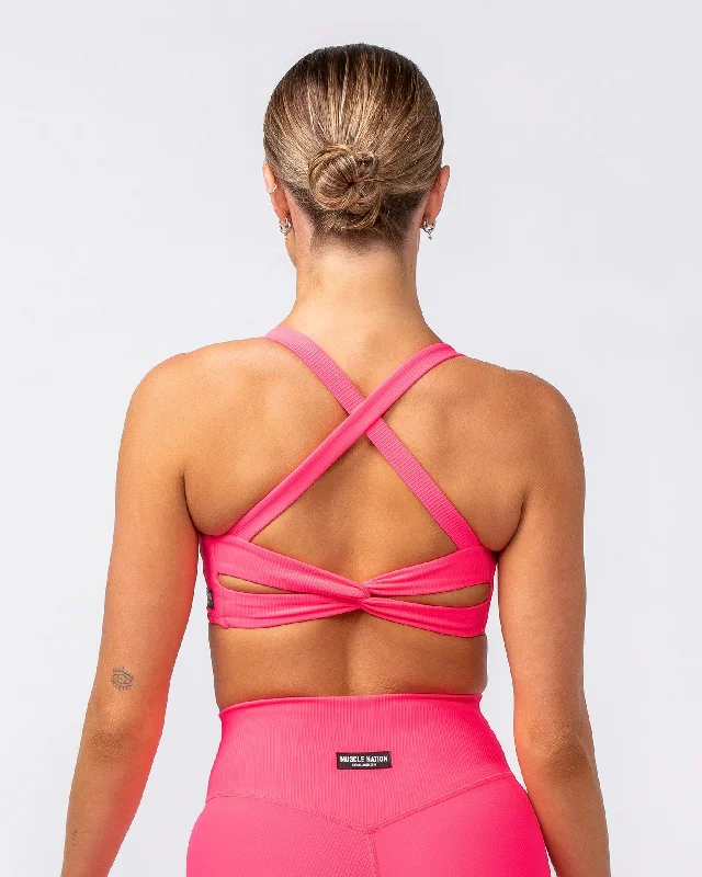 Twist Rib Bra - Neon Pink